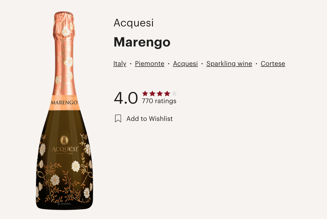 意大利 Acquesi Piedmont Cortese Marengo Extra Brut DOC (Vivino 4.0!)