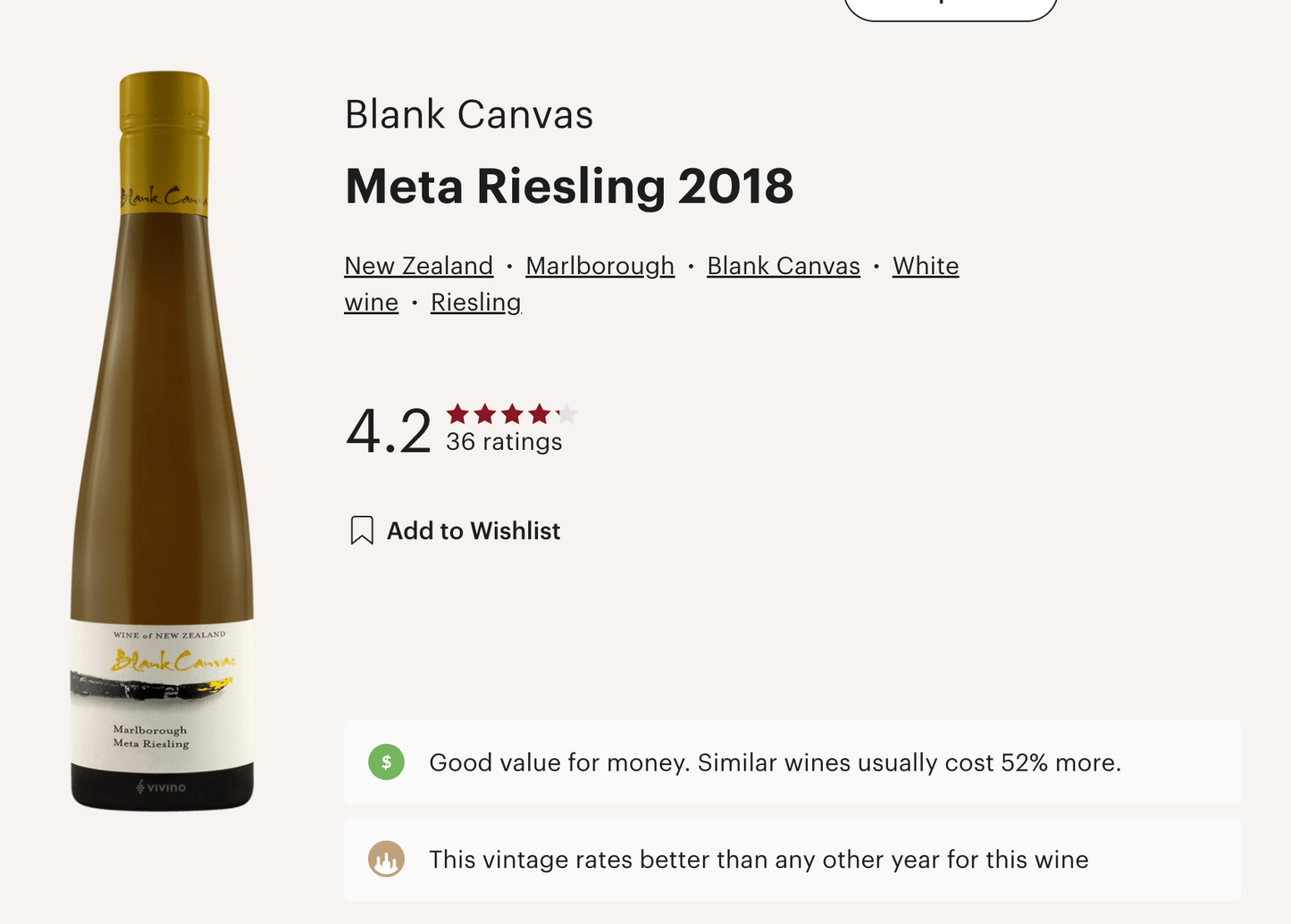 新西蘭細支裝 Blank Canvas Meta Riesling 2018 375ml (Vivino 4.2!)