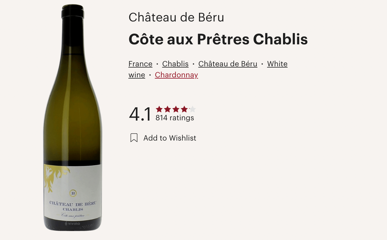 法國白酒 Chateau de Beru Chablis Cote Aux Pretres Chardonnay