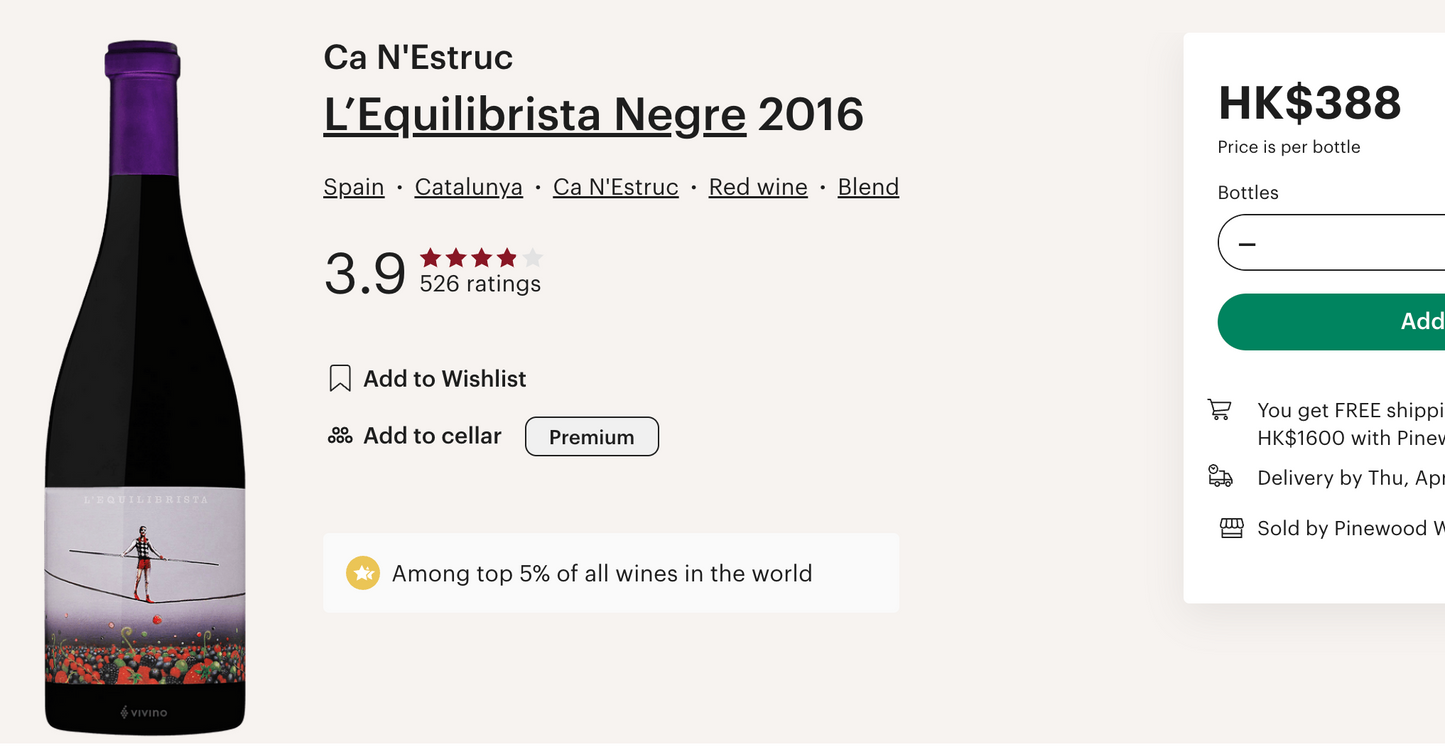 西班牙紅酒 L'Equilibrista Negre 2016