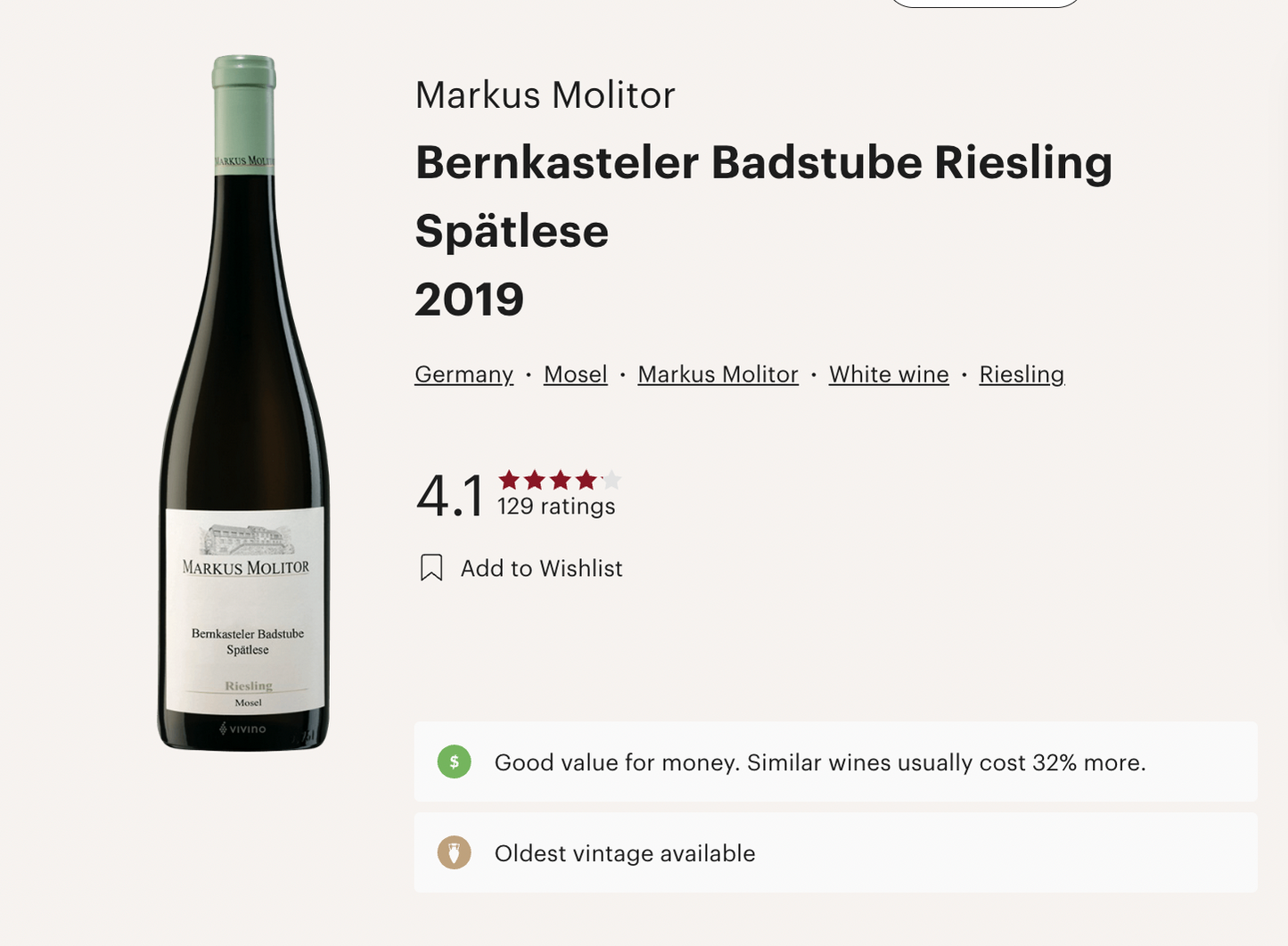 德國甜白酒 Markus Molitor Bernkasteler Badstube Riesling Spatlese Off Dry 2019