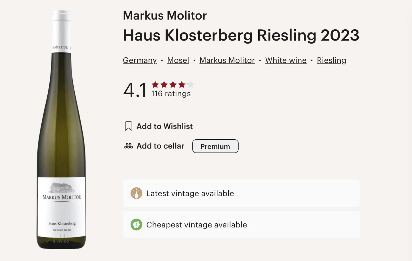 德國甜白酒 Markus Molitor Haus Klosterberg Riesling Sweet 2023