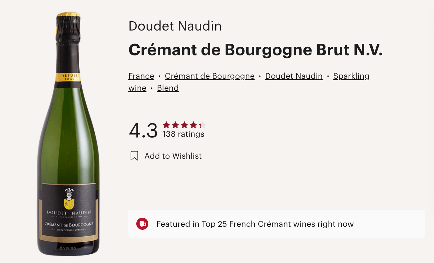 法國 Doudet Naudin Crémant de Bourgogne Brut (Vivino 4.3!)