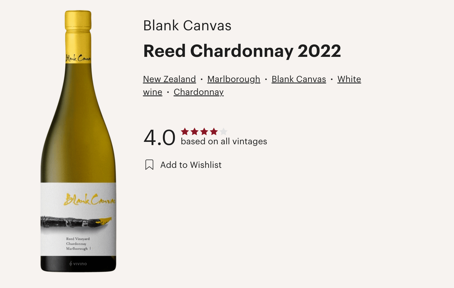 新西蘭 Blank Canvas Reed Chardonnay 2022 白酒