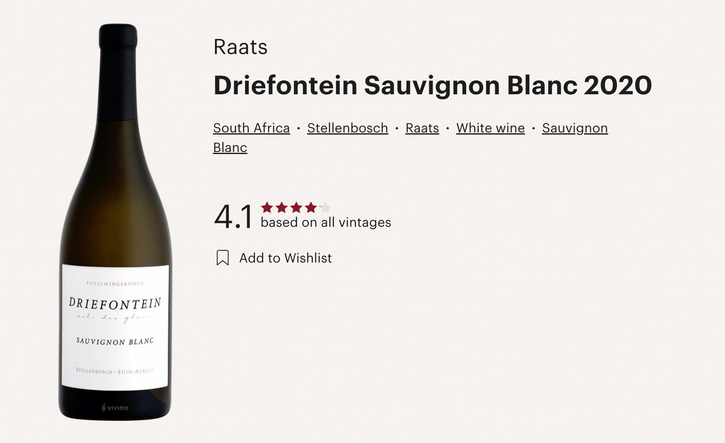 南非 Driefontein Sauvignon Blanc 2020 白酒