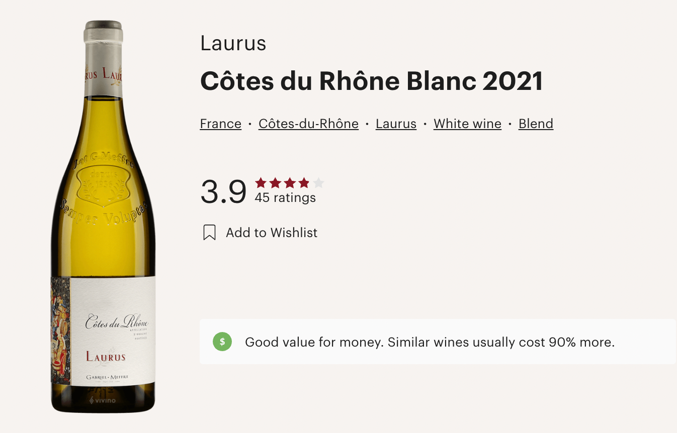 法國 Laurus Cotes du Rhone Blanc 2021 白酒