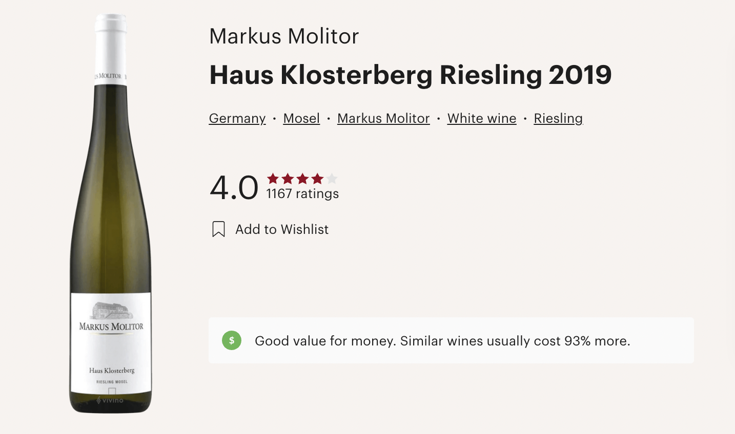 德國 Markus Molitor Haus Klosterberg Riesling Sweet 2019 甜白酒