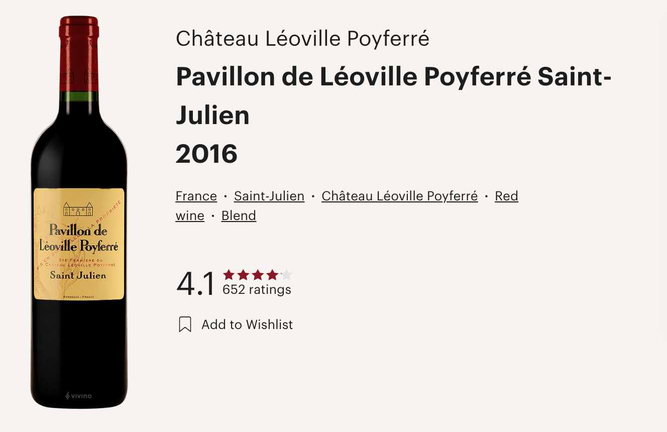 法國 Pavillon de Leoville Poyferre 2016 紅酒
