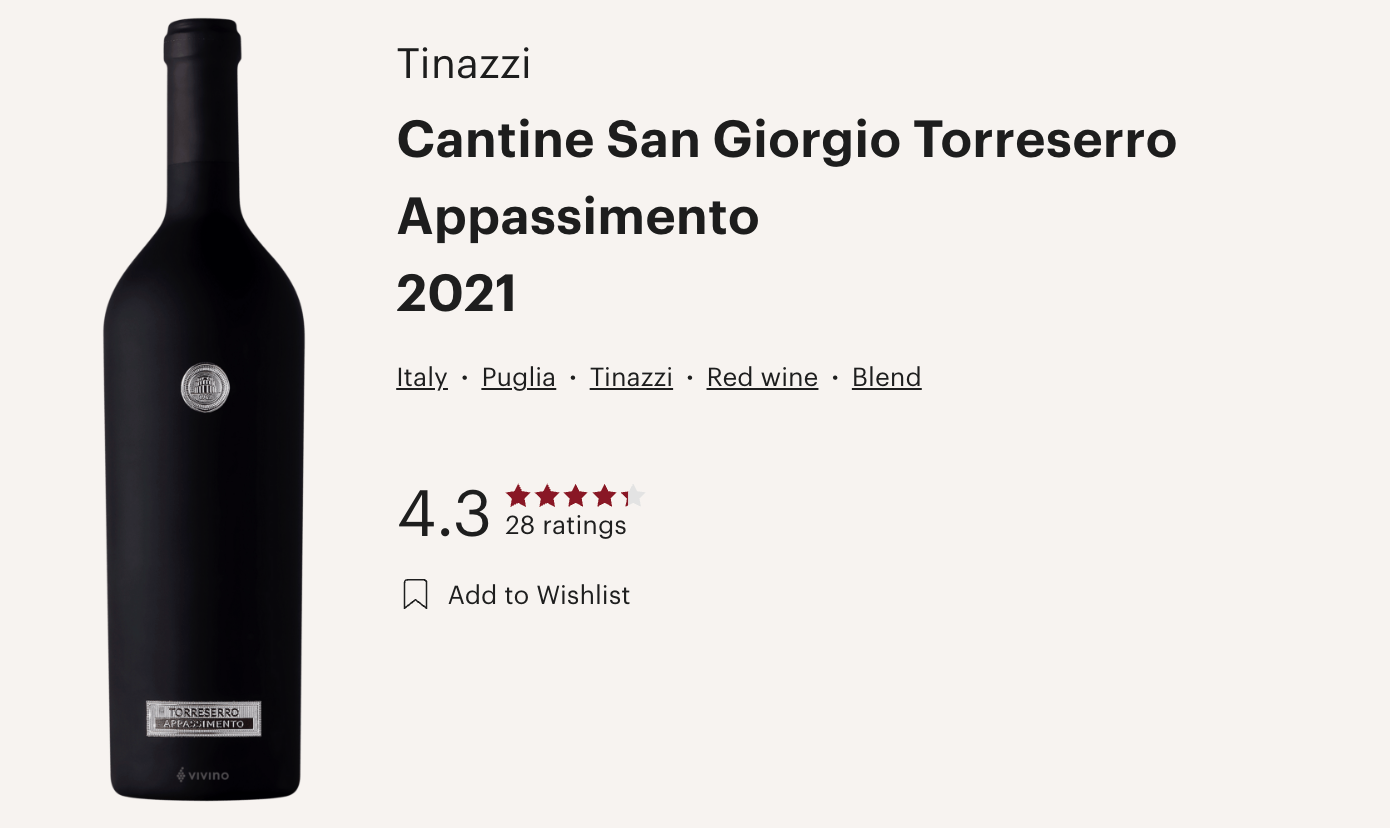意大利 Tinazzi Cantine San Giorgio Torreserro Rosso Puglia Passito 2021 紅酒