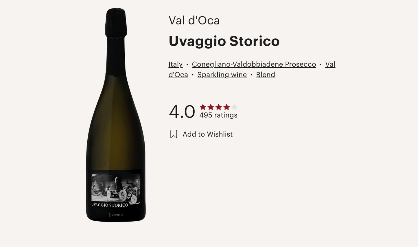 意大利 Val d'Oca Uvaggio Storico Dry DOCG Prosecco 氣泡酒