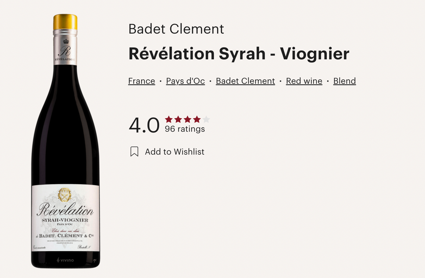 法國 Badet Clement Revelation Syrah-Viognier 2020 紅酒