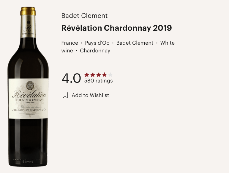 法國 Badet Clement Revelation Chardonnay 2019 白酒