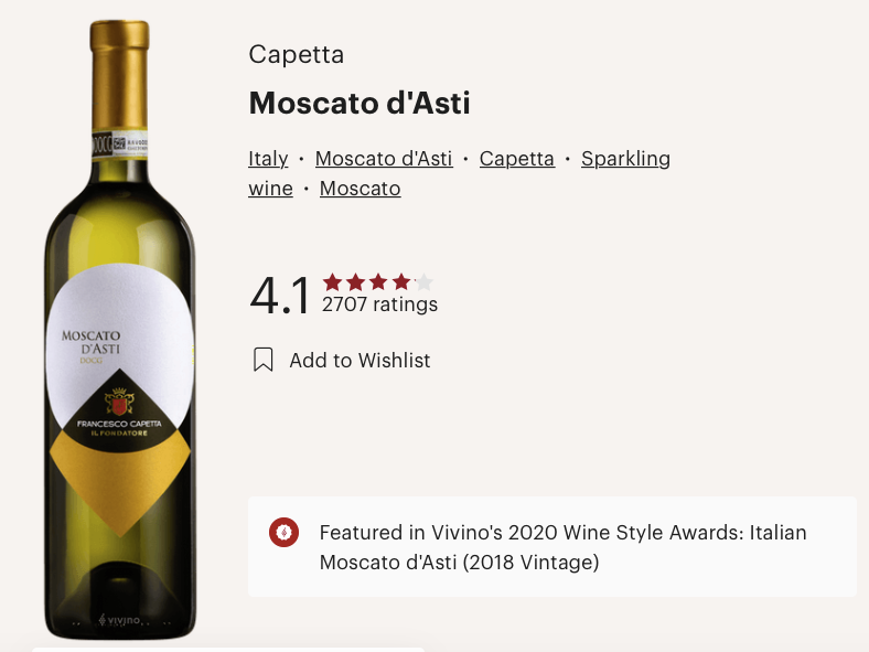 意大利有汽甜白酒  CAPETTA Moscato D'Asti 2020