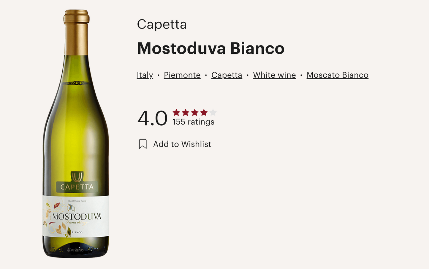 意大利 Capetta Mostoduva Bianco 氣泡白酒
