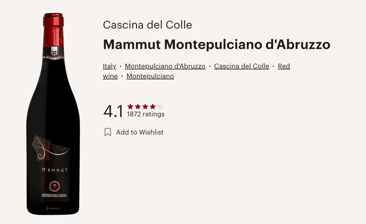 意大利 Cascina del Colle Mammut Montepulciano d'Abruzzo DOC 紅酒