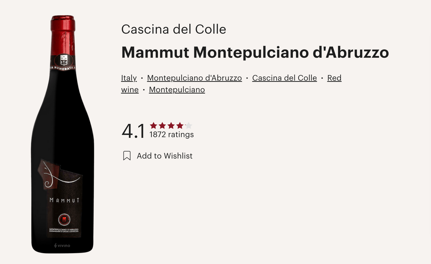 意大利 Cascina del Colle Mammut Montepulciano d'Abruzzo DOC