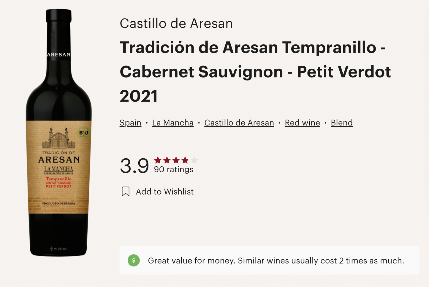 西班牙 Castillo de Aresan Tempranillo - Cabernet Sauvignon - Petit Verdot 2021 紅酒