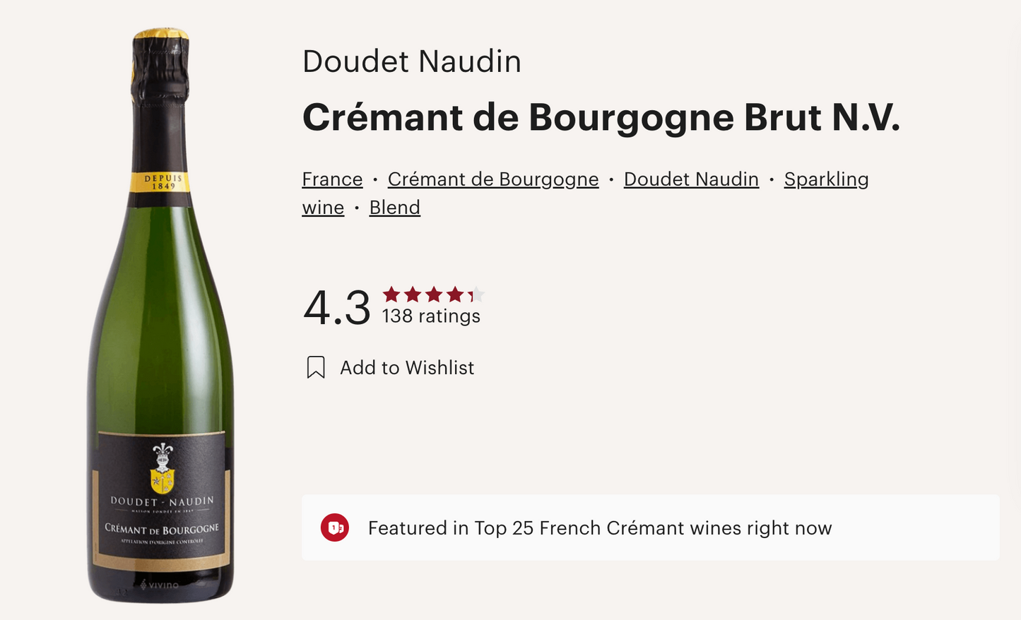 法國 DOUDET NAUDIN Crémant de Bourgogne Brut 氣泡酒