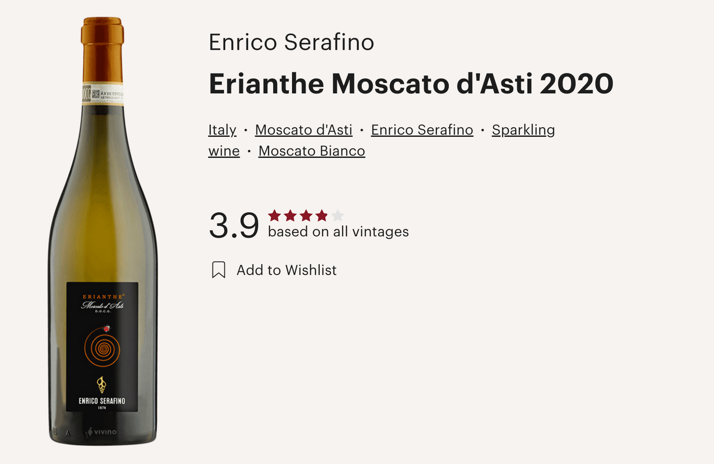 意大利 Enrico Serafino Moscato d'Asti Erianthe 2020 氣泡白酒