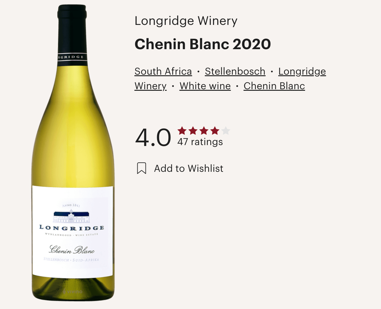 南非 Longridge Chenin Blanc 2020 白酒
