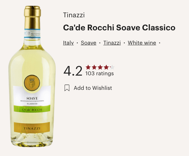 意大利 Tinazzi Ca de Rocchi Soave Classico 2020 白酒