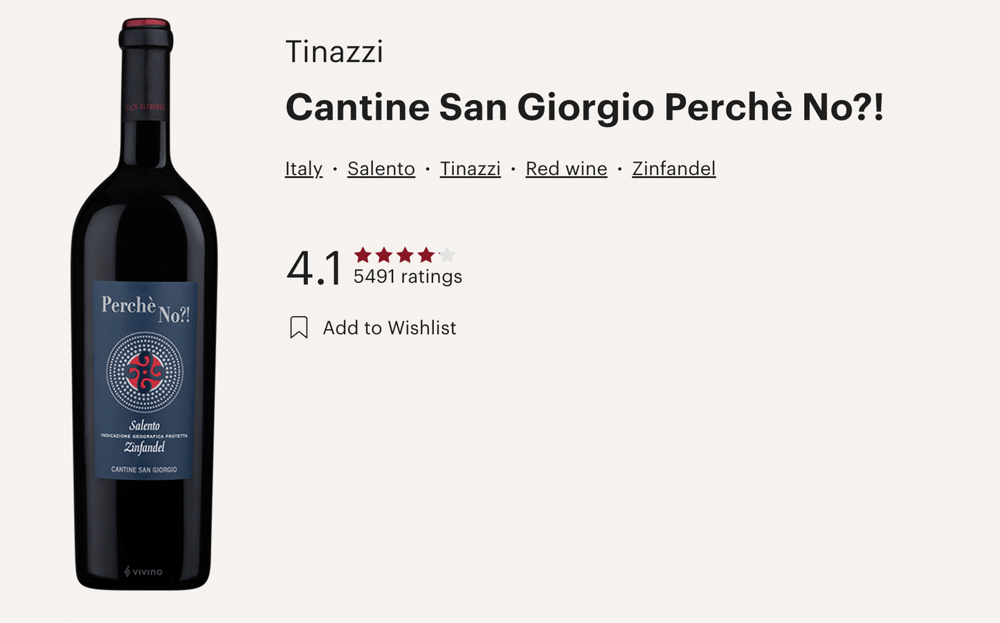 意大利 Tinazzi Vino Primitivo Salento Perche no! 2021 紅酒