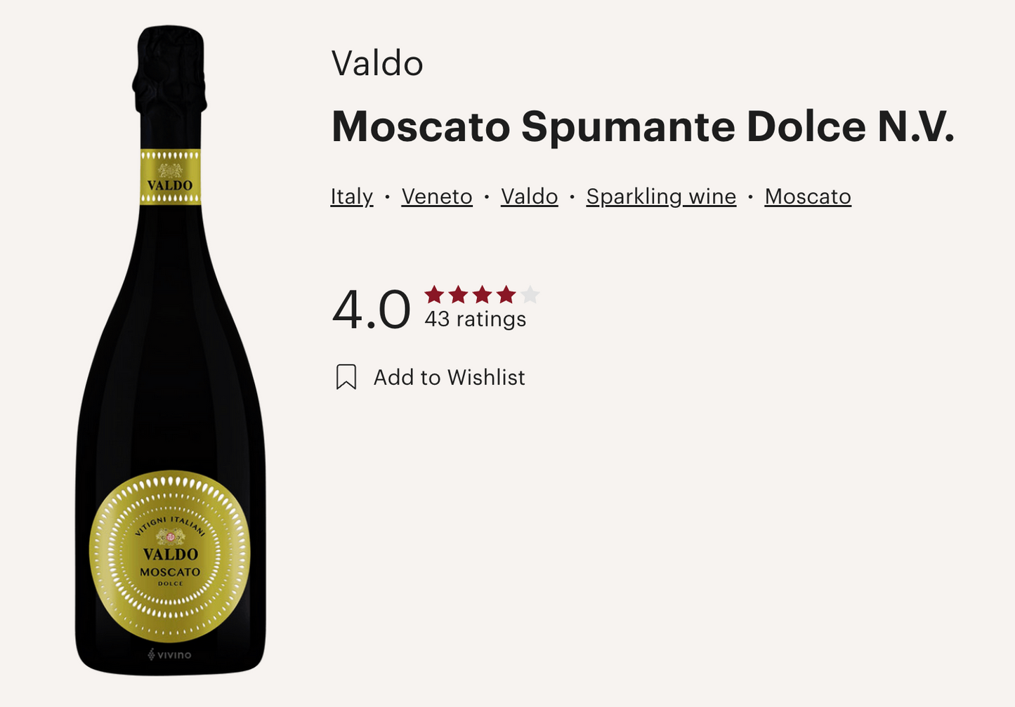 意大利 Valdo Moscato Vino Spumante Dolce 甜氣泡酒